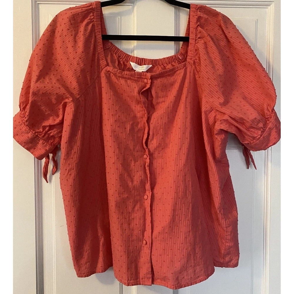 LC Lauren Conrad Womens Sz XXL Swiss Dot Pink Tie Sleeve Feminine Button Down - Picture 1 of 10